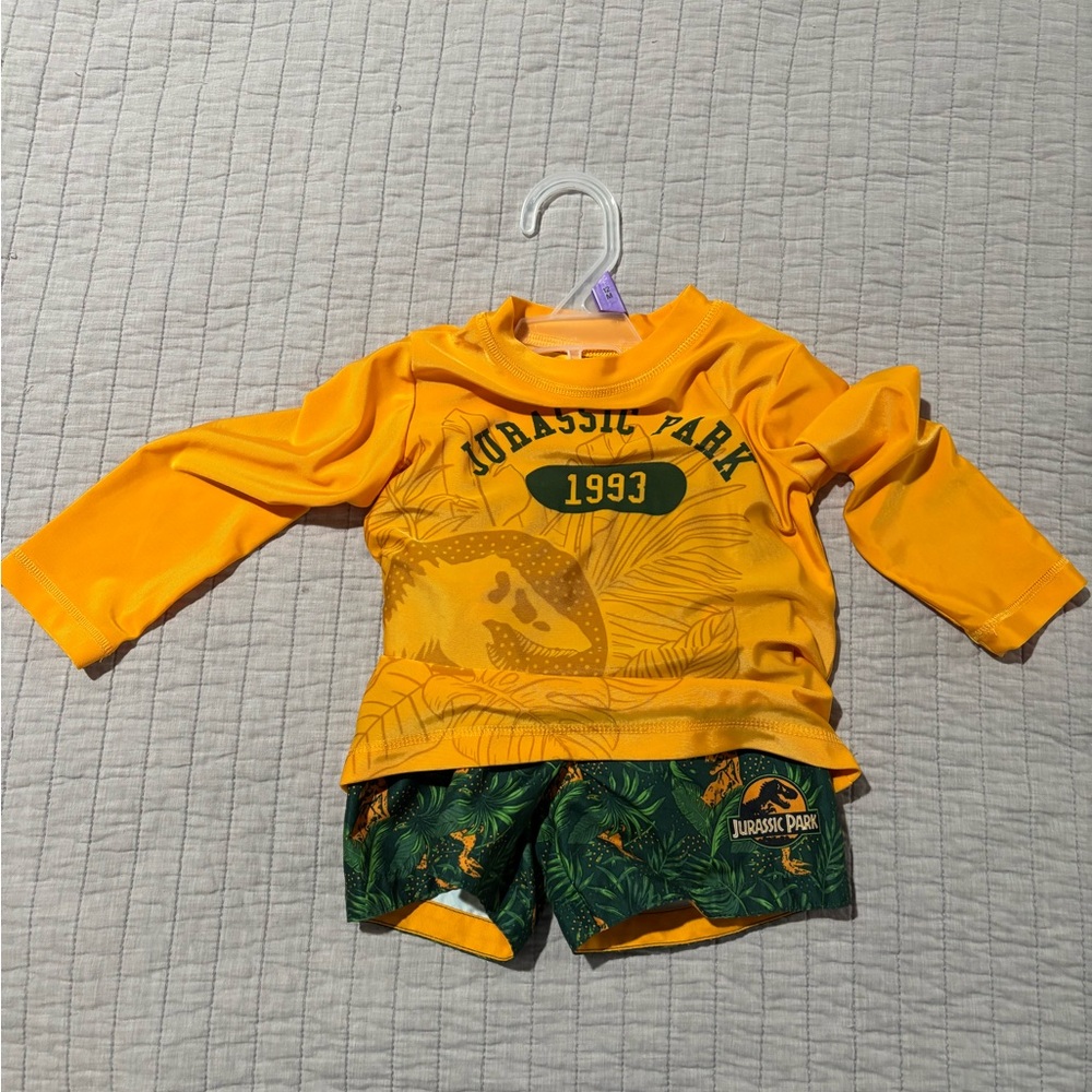 Like New Jurassic Park Kids Rashguard Set - Yellow and Green